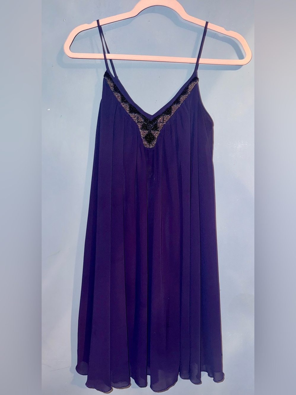 Express Royal Blue Chiffon Beaded V Neck Sleeveless Dress, NWT, SMALL